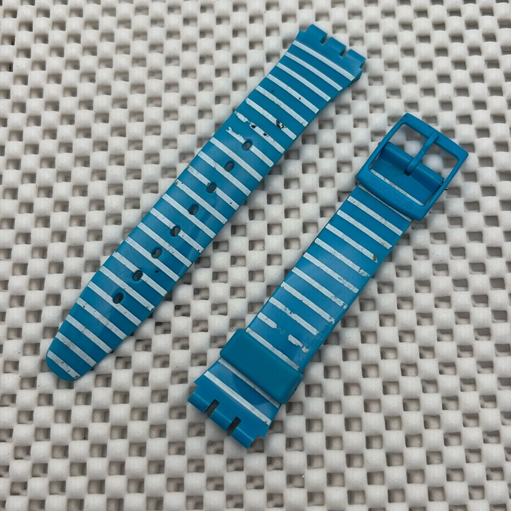 Swatch Watch Band - Blue with white stripes - fits Swatch Gent model